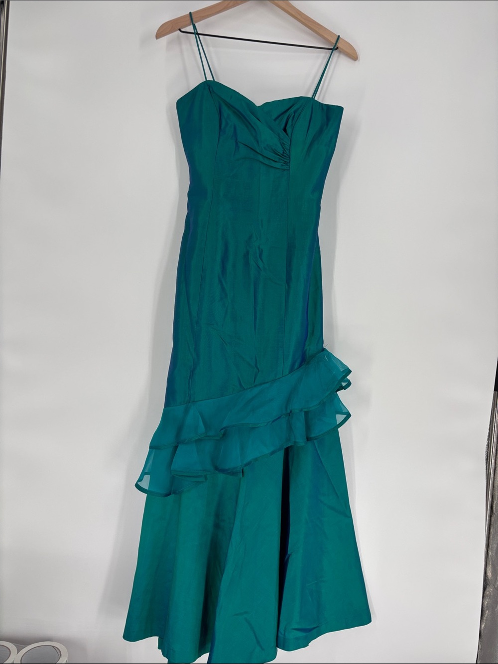 Marisa Baratelli Thai silk iridescent green dress 2